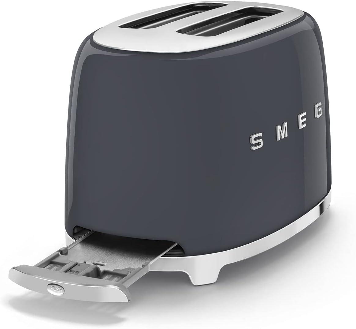 imageSMEG 2 Slice Toaster with 6 Presets and Defrost Function and Removable Crumb Tray JadeGray