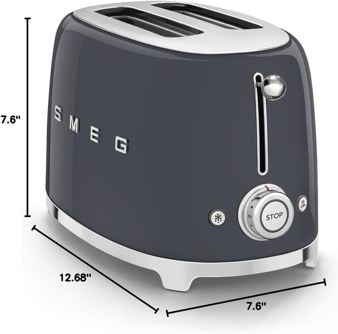 imageSMEG 2 Slice Toaster with 6 Presets and Defrost Function and Removable Crumb Tray JadeGray