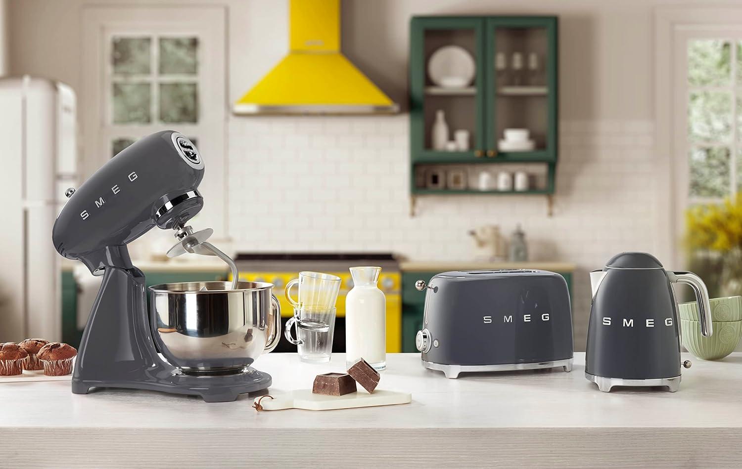 imageSMEG 2 Slice Toaster with 6 Presets and Defrost Function and Removable Crumb Tray JadeGray