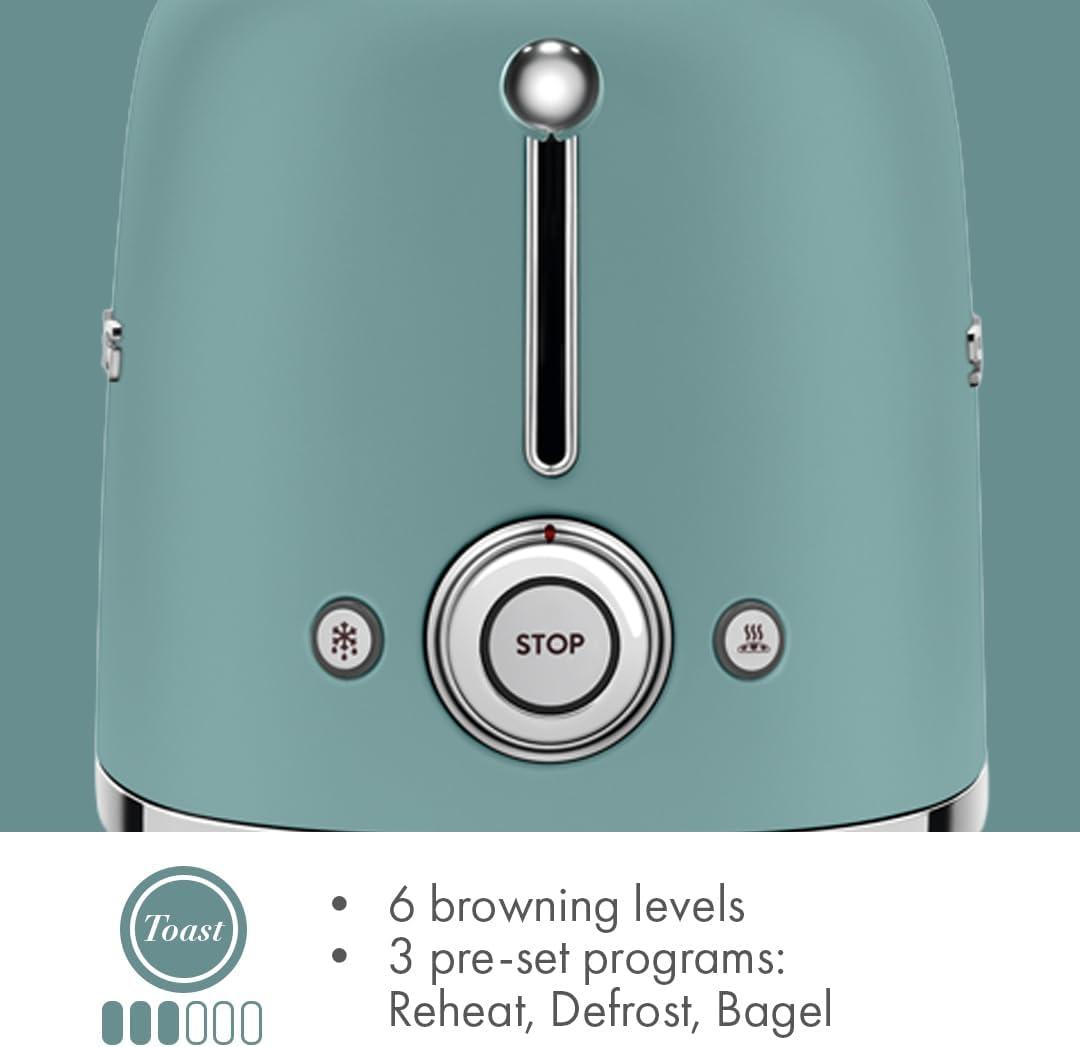 imageSMEG 2 Slice Toaster with 6 Presets and Defrost Function and Removable Crumb Tray JadeJade