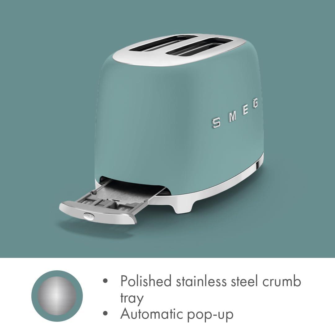 imageSMEG 2 Slice Toaster with 6 Presets and Defrost Function and Removable Crumb Tray JadeJade