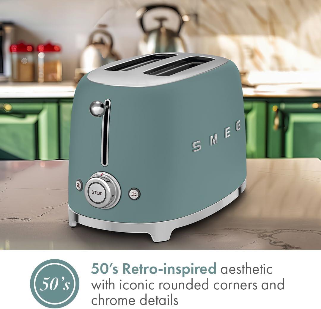 imageSMEG 2 Slice Toaster with 6 Presets and Defrost Function and Removable Crumb Tray JadeJade