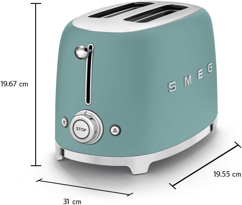 imageSMEG 2 Slice Toaster with 6 Presets and Defrost Function and Removable Crumb Tray JadeJade