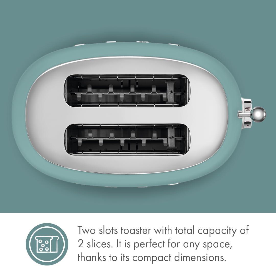 imageSMEG 2 Slice Toaster with 6 Presets and Defrost Function and Removable Crumb Tray JadeJade