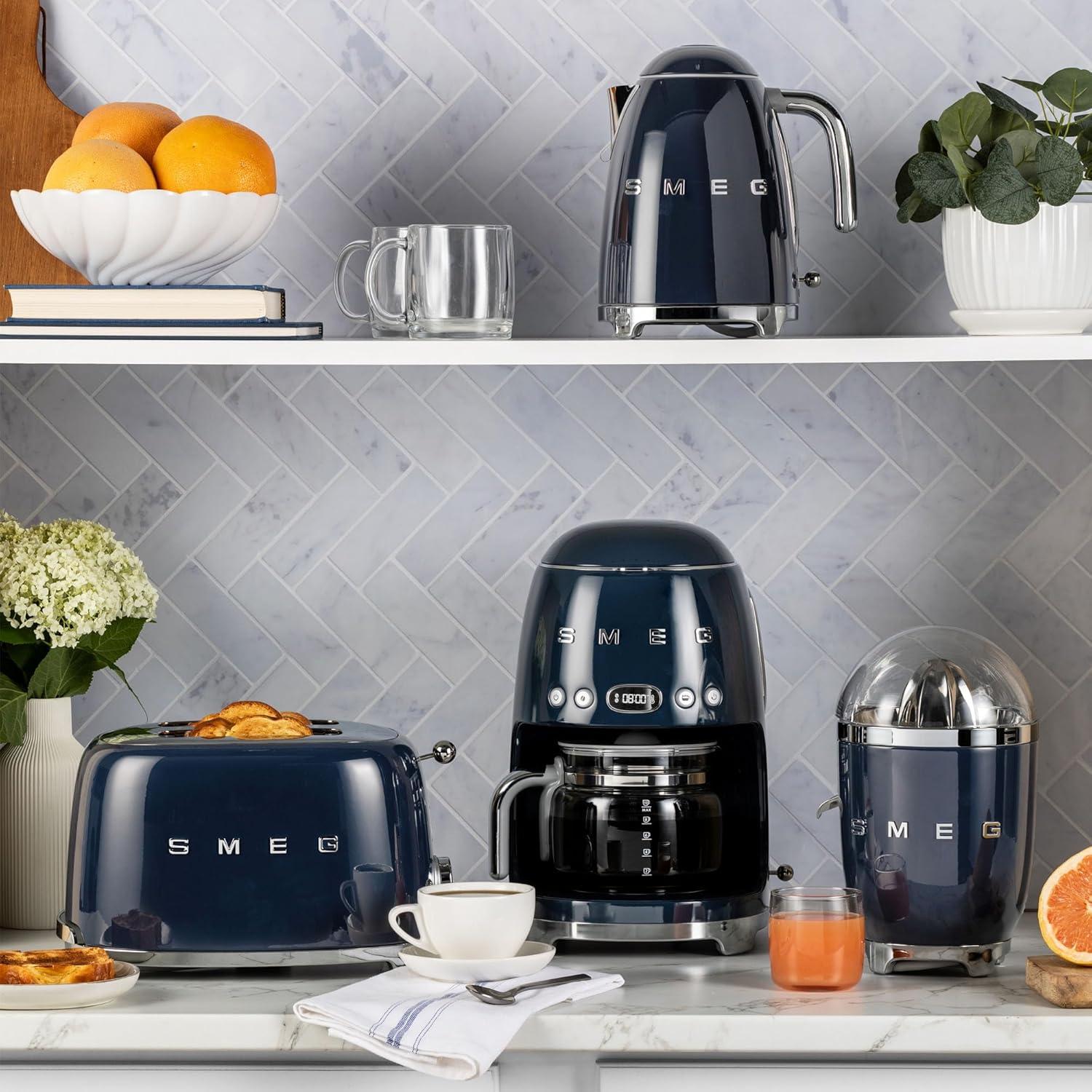 imageSMEG 2 Slice Toaster with 6 Presets and Defrost Function and Removable Crumb Tray JadeNavy