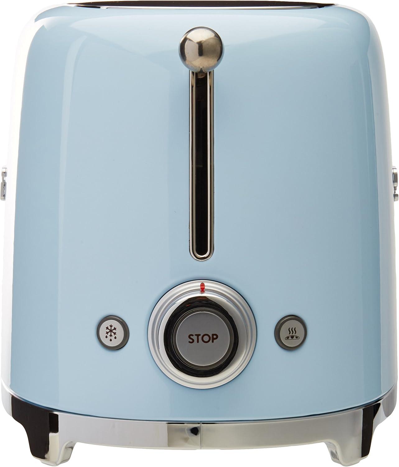 imageSMEG 2 Slice Toaster with 6 Presets and Defrost Function and Removable Crumb Tray JadePastel Blue