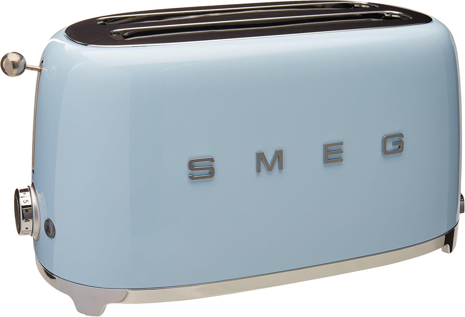 imageSMEG 2 Slice Toaster with 6 Presets and Defrost Function and Removable Crumb Tray JadePastel Blue