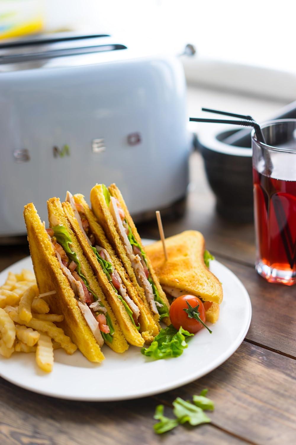 imageSMEG 2 Slice Toaster with 6 Presets and Defrost Function and Removable Crumb Tray JadePastel Blue