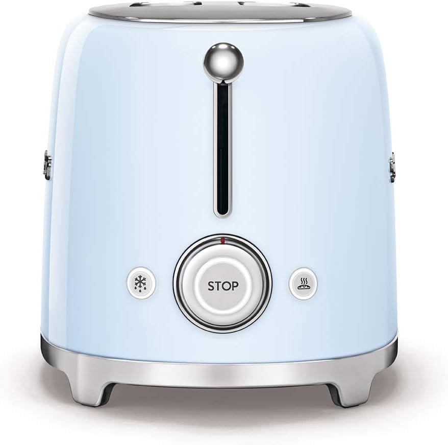 imageSMEG 2 Slice Toaster with 6 Presets and Defrost Function and Removable Crumb Tray JadePastel Blue