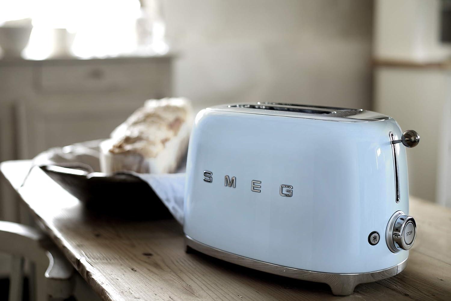 imageSMEG 2 Slice Toaster with 6 Presets and Defrost Function and Removable Crumb Tray JadePastel Blue