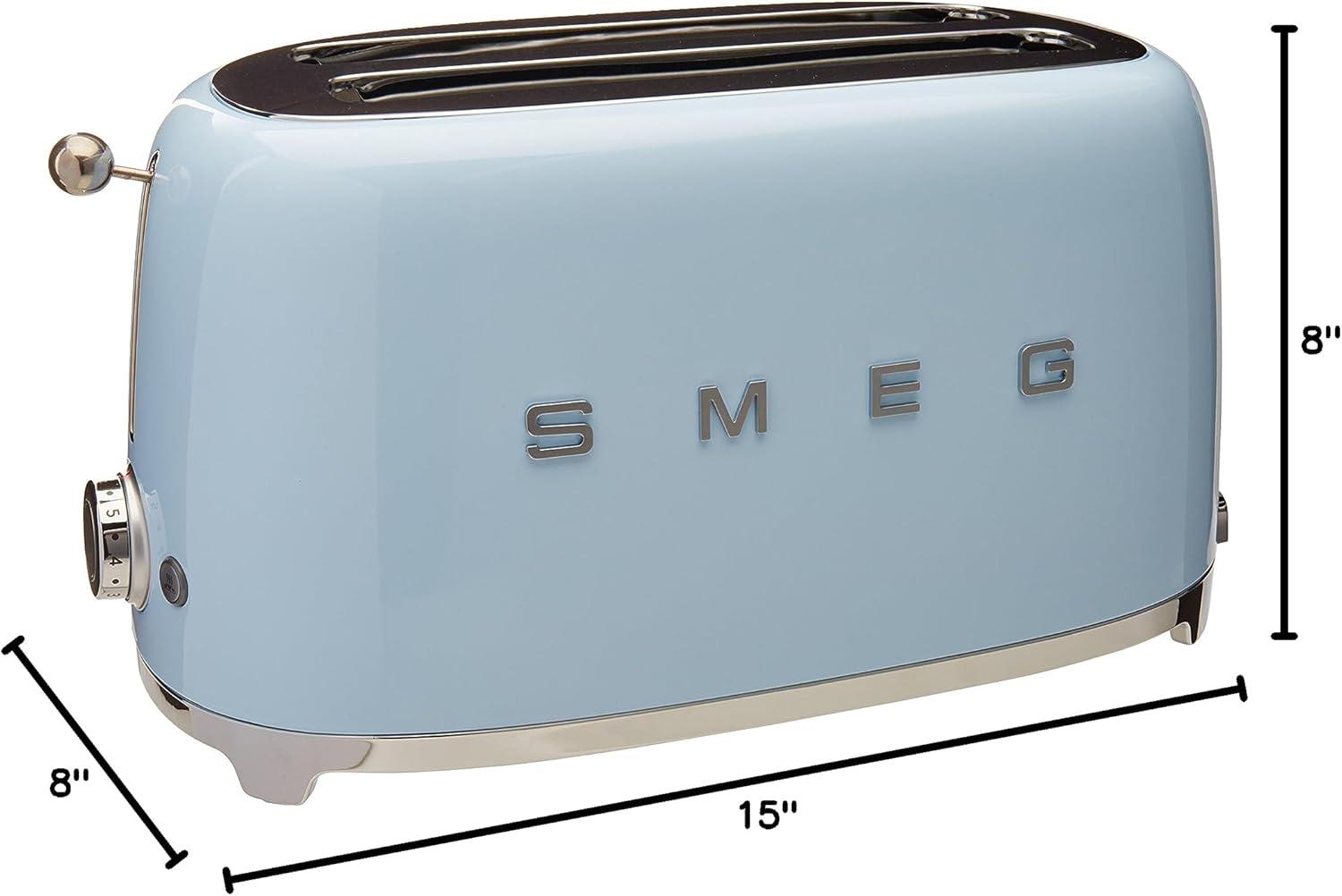 imageSMEG 2 Slice Toaster with 6 Presets and Defrost Function and Removable Crumb Tray JadePastel Blue