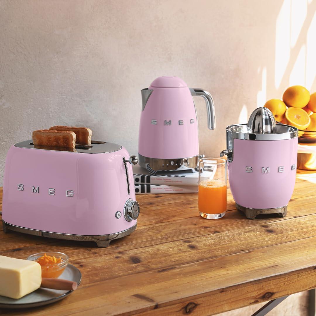 imageSMEG 2 Slice Toaster with 6 Presets and Defrost Function and Removable Crumb Tray JadePink