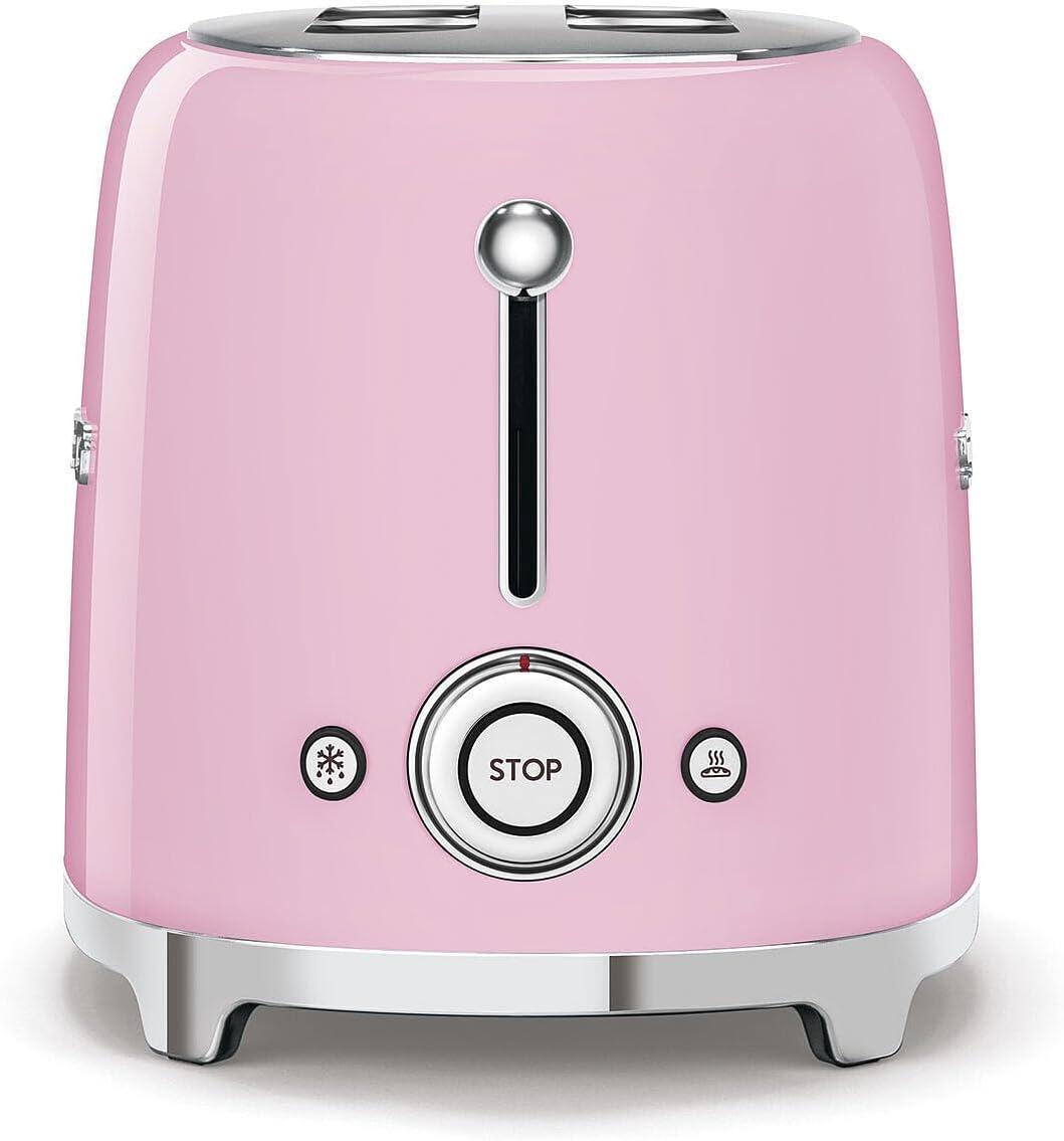 imageSMEG 2 Slice Toaster with 6 Presets and Defrost Function and Removable Crumb Tray JadePink