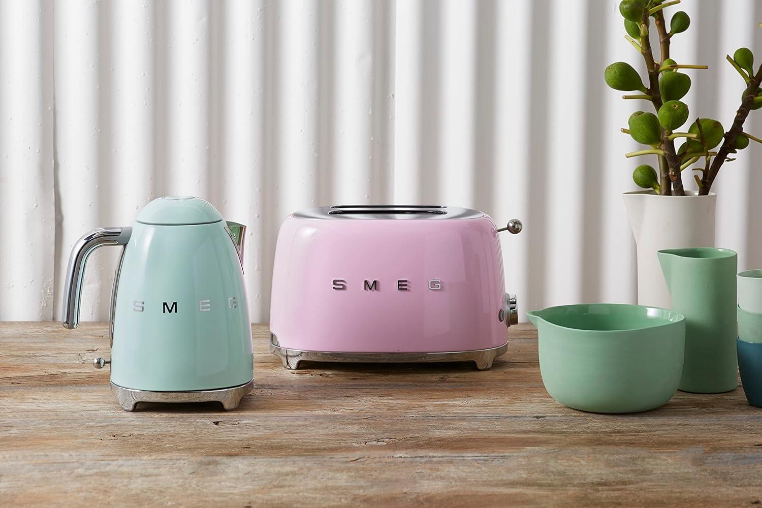 imageSMEG 2 Slice Toaster with 6 Presets and Defrost Function and Removable Crumb Tray JadePink