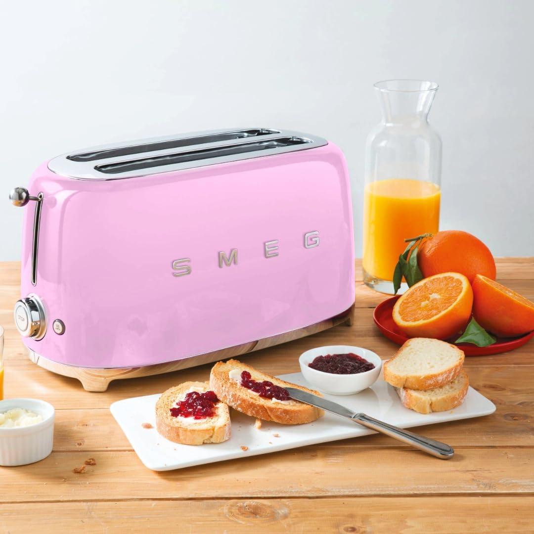imageSMEG 2 Slice Toaster with 6 Presets and Defrost Function and Removable Crumb Tray JadePink