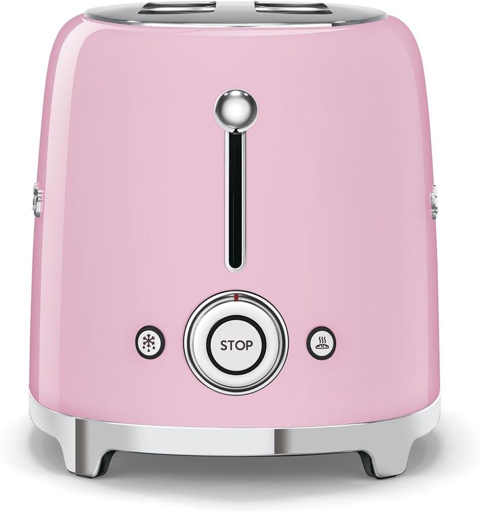 imageSMEG 2 Slice Toaster with 6 Presets and Defrost Function and Removable Crumb Tray JadePink