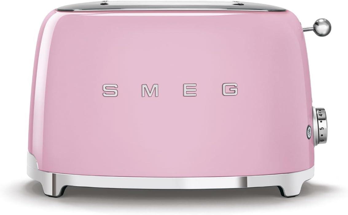 imageSMEG 2 Slice Toaster with 6 Presets and Defrost Function and Removable Crumb Tray JadePink