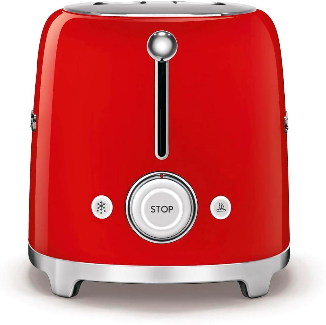 imageSMEG 2 Slice Toaster with 6 Presets and Defrost Function and Removable Crumb Tray JadeRed