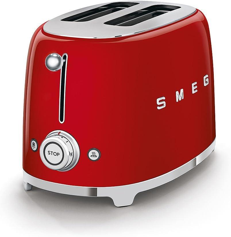 imageSMEG 2 Slice Toaster with 6 Presets and Defrost Function and Removable Crumb Tray JadeRed