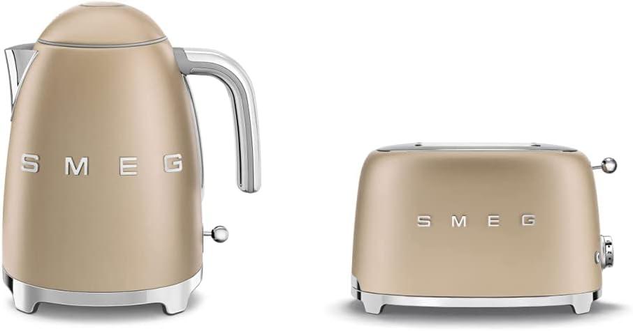 imageSMEG 50s Retro Style Electric Water Kettle with Automatic Shutoff Removable Base and Water Indicator KLF03PBUS Pastel GreenMatte Champagne