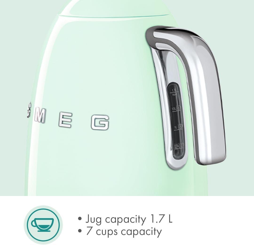 imageSMEG 7Cup Variable Temperature Electric Kettle Retro Style Aesthetic with Advanced Technology Stainless Steel 1400W 120V 360 Swivel Base Keep Warm Function Pastel Green