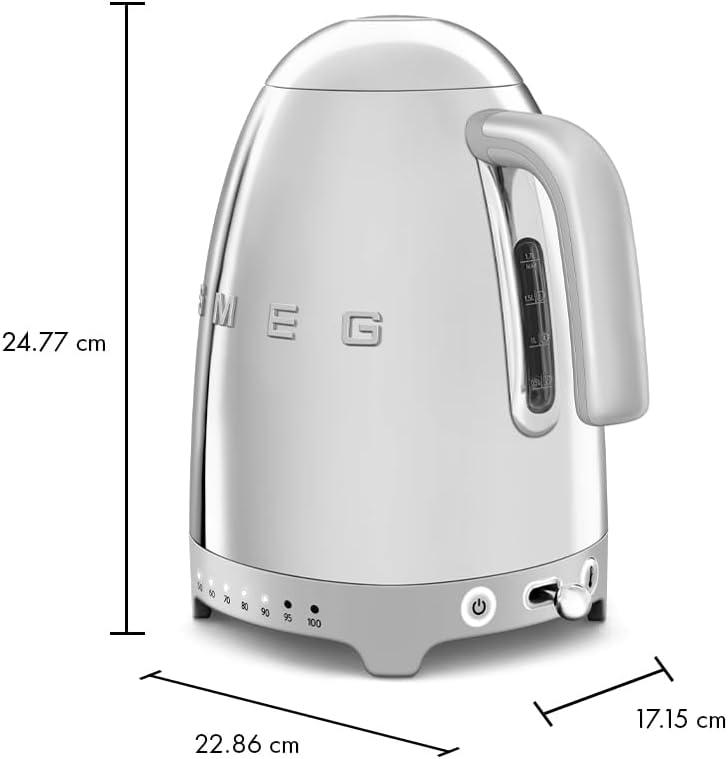 imageSMEG 7Cup Variable Temperature Electric Kettle Retro Style Aesthetic with Advanced Technology Stainless Steel 1400W 120V 360 Swivel Base Keep Warm Function Stainless Steel