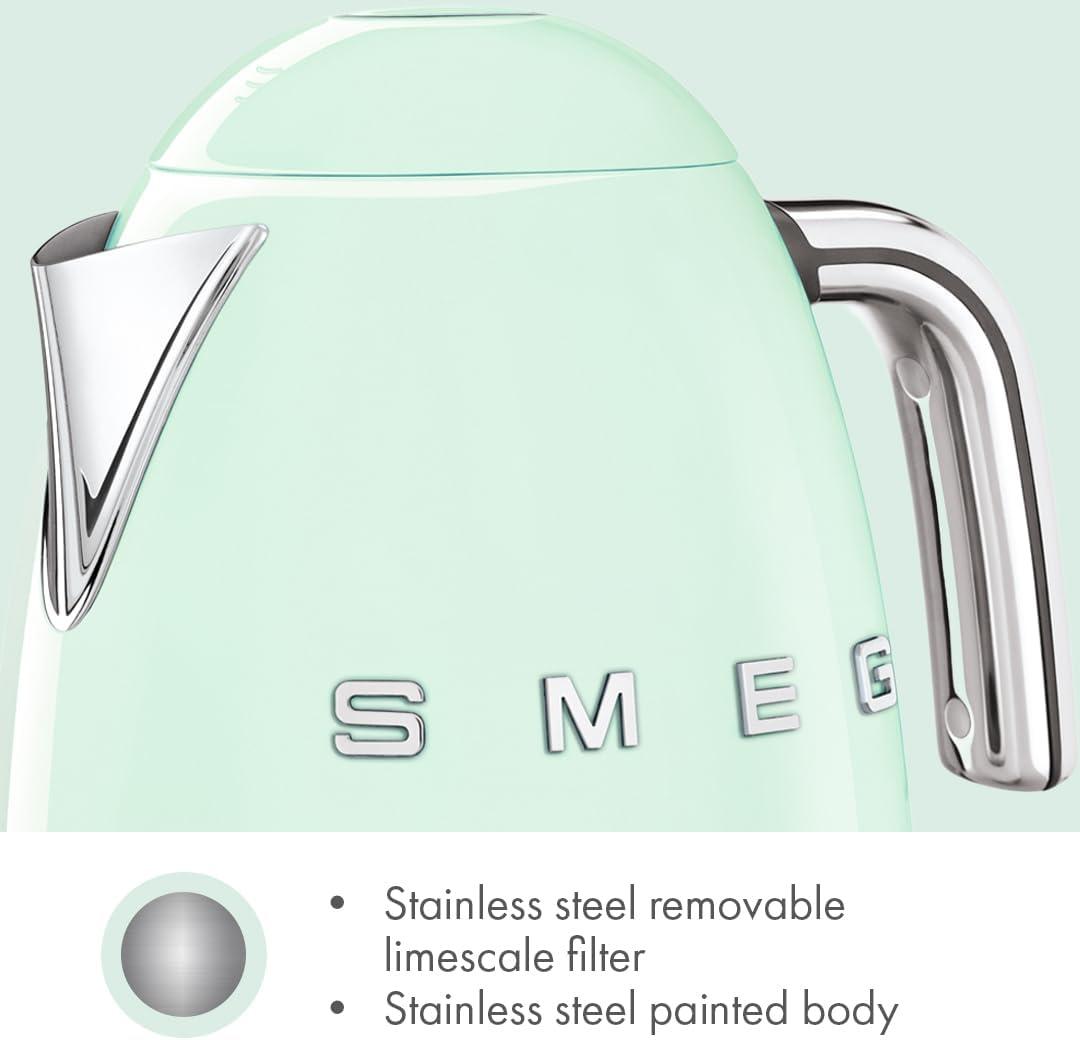 imageSMEG 7Cup Variable Temperature Electric Kettle Retro Style Aesthetic with Advanced Technology Stainless Steel 1400W 120V 360 Swivel Base Keep Warm Function Pastel Green