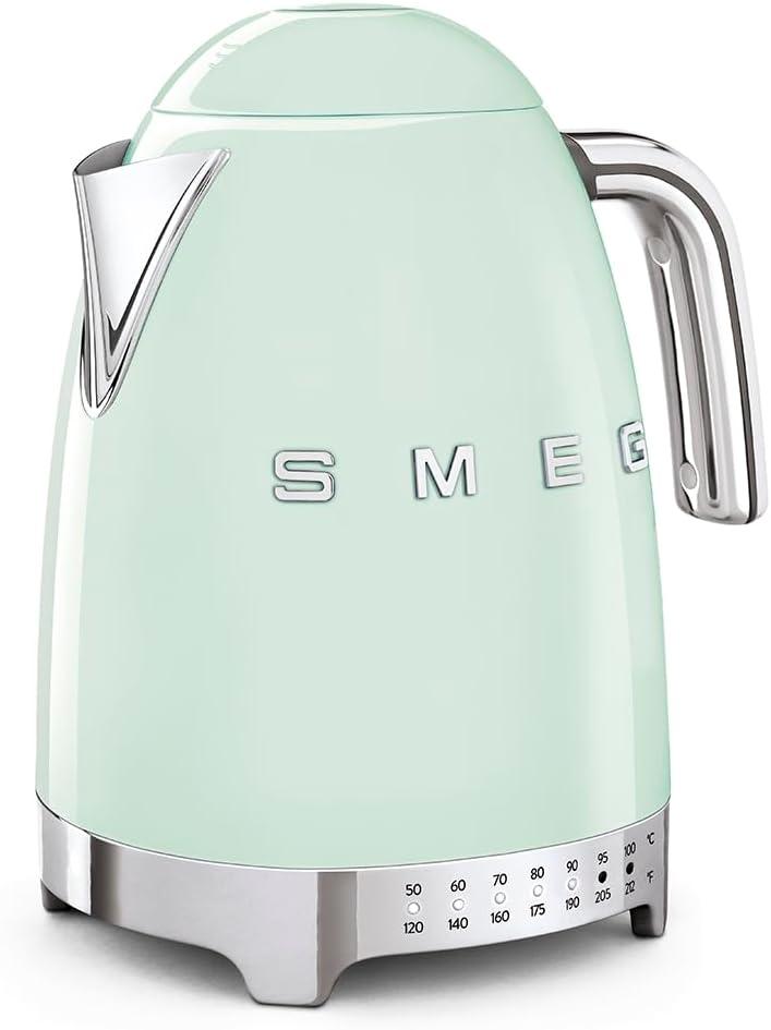 imageSMEG 7Cup Variable Temperature Electric Kettle Retro Style Aesthetic with Advanced Technology Stainless Steel 1400W 120V 360 Swivel Base Keep Warm Function Pastel Green