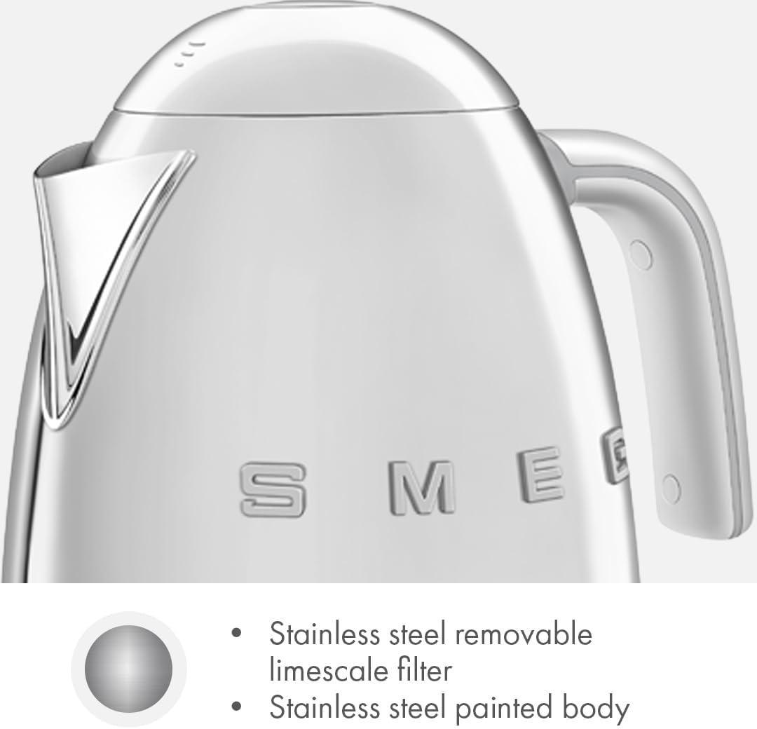 imageSMEG 7Cup Variable Temperature Electric Kettle Retro Style Aesthetic with Advanced Technology Stainless Steel 1400W 120V 360 Swivel Base Keep Warm Function Stainless Steel