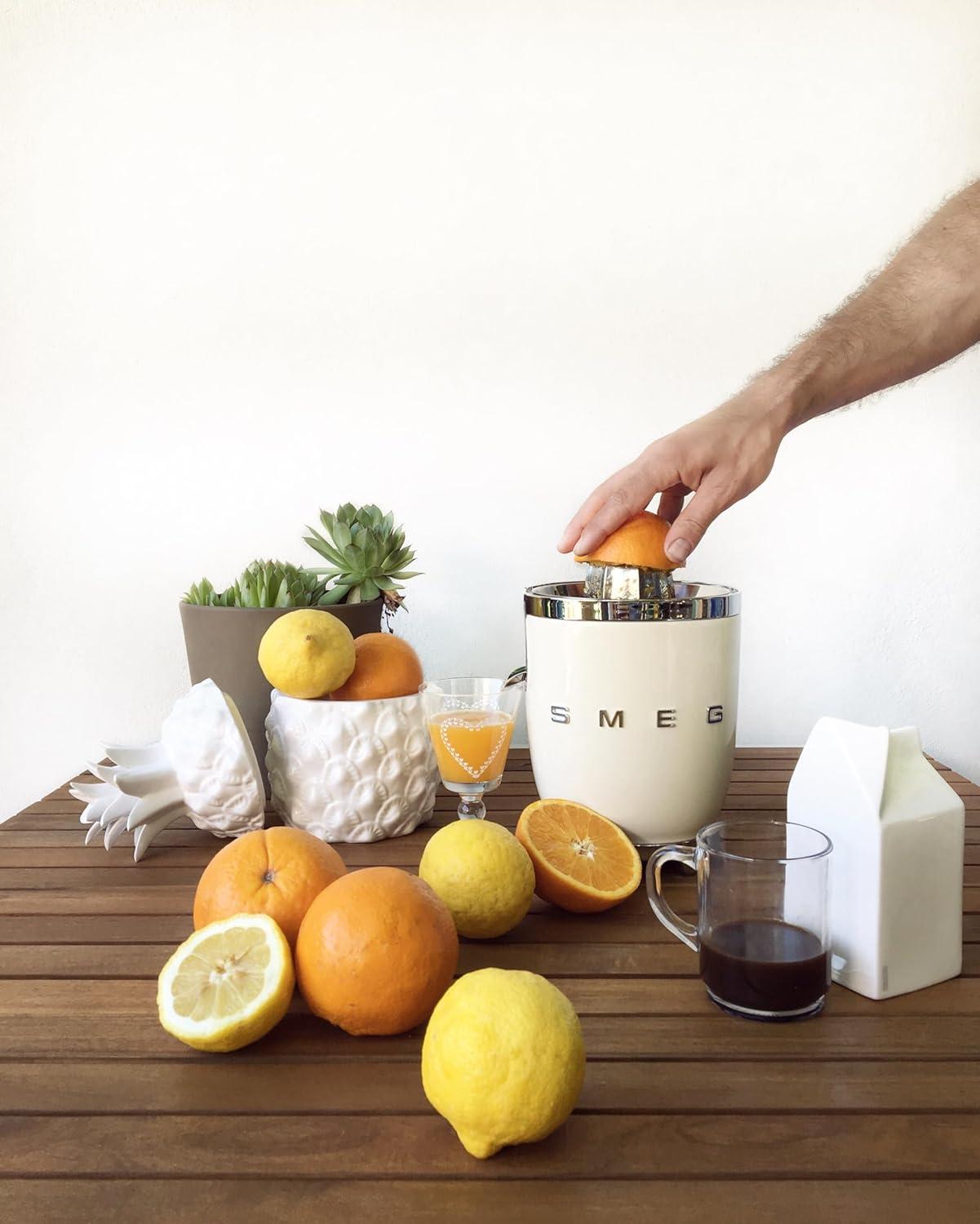 imageSMEG CJF11 Citrus Juicer Retro Style Electric Juicer with Stainless Steel Reamer AntiDrip Spout ampamp BPAFree Dome Lid Easy Clean OneTouch OperationCream