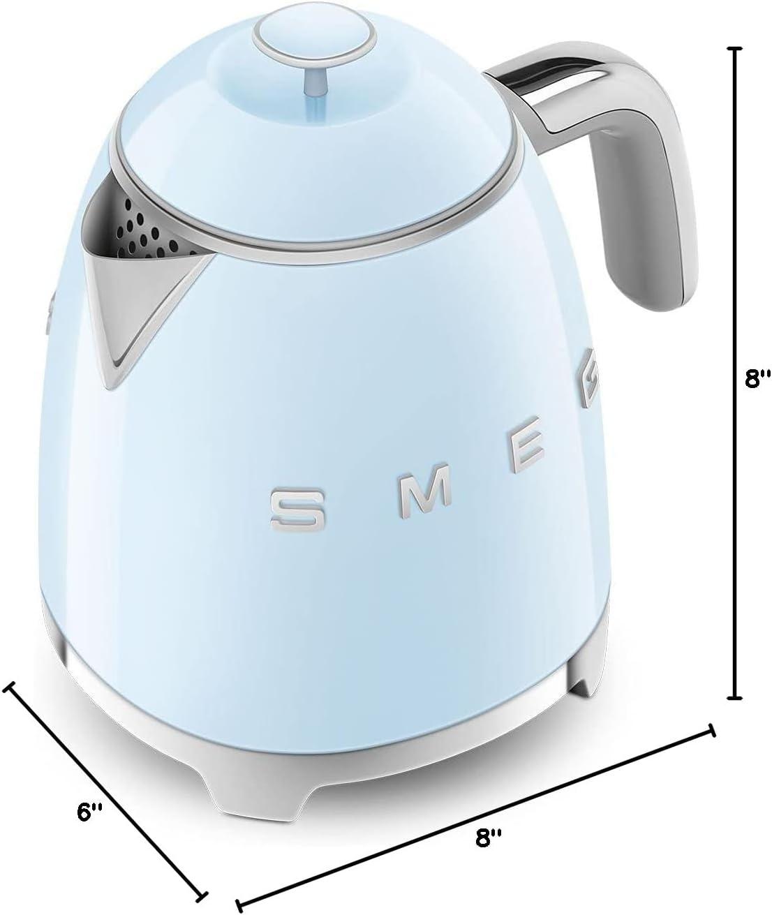 imageSMEG Mini 50s Retro Style 3 Cup Electric Kettle with Double Wall Anti Slip Base and Water Level Indicator Pastel GreenPastel Blue