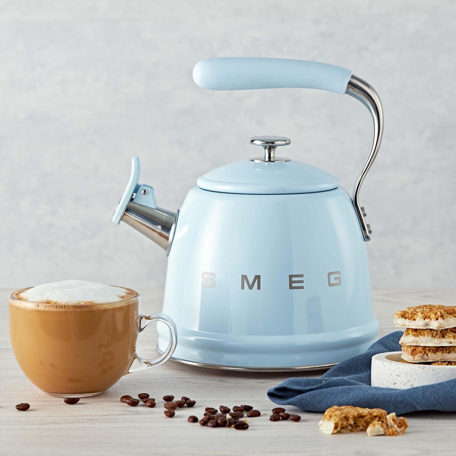 imageSMEG Retro Stovetop Whistling Kettle 24Q WhitePastel Blue