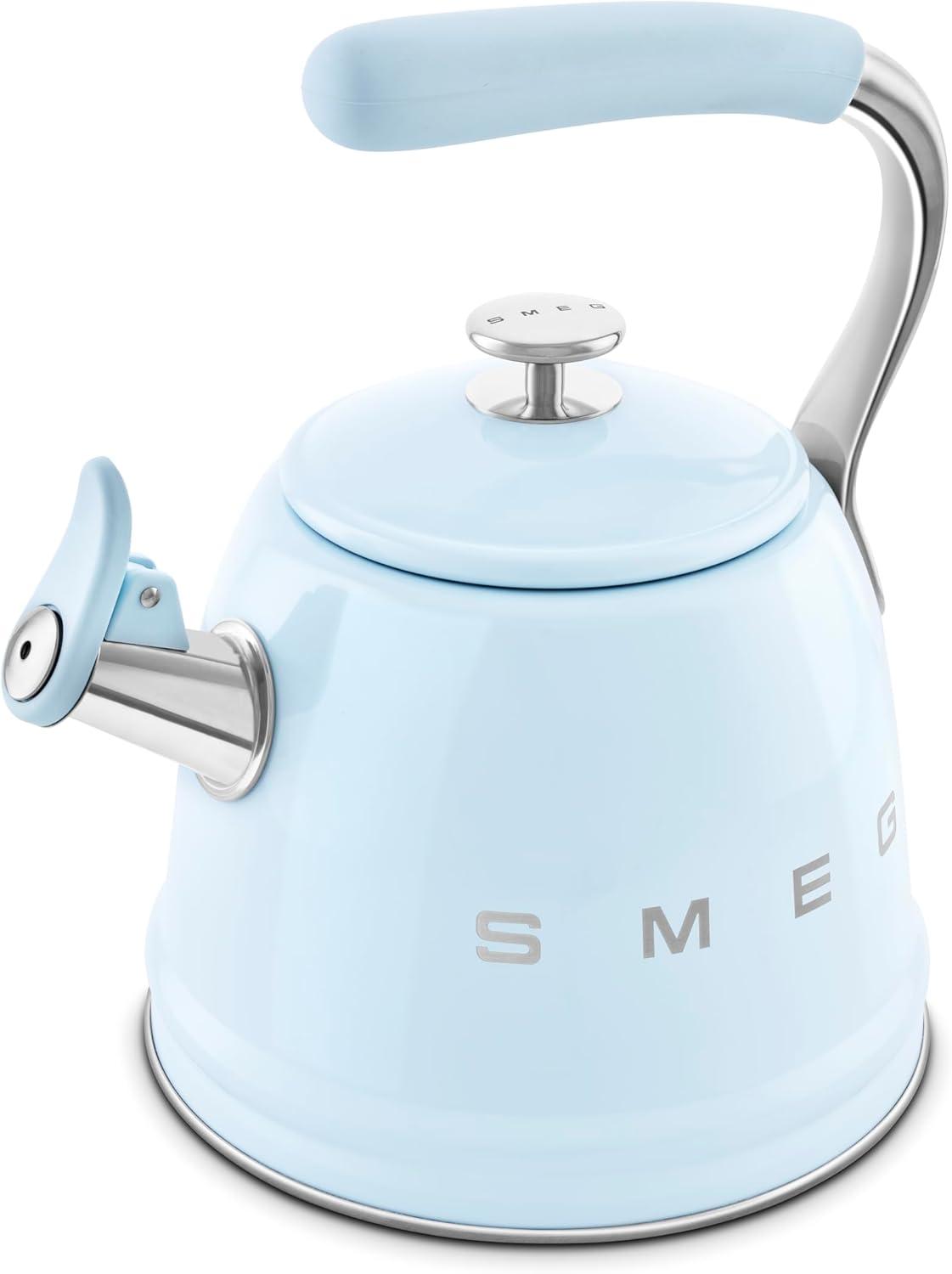 imageSMEG Retro Stovetop Whistling Kettle 24Q WhitePastel Blue