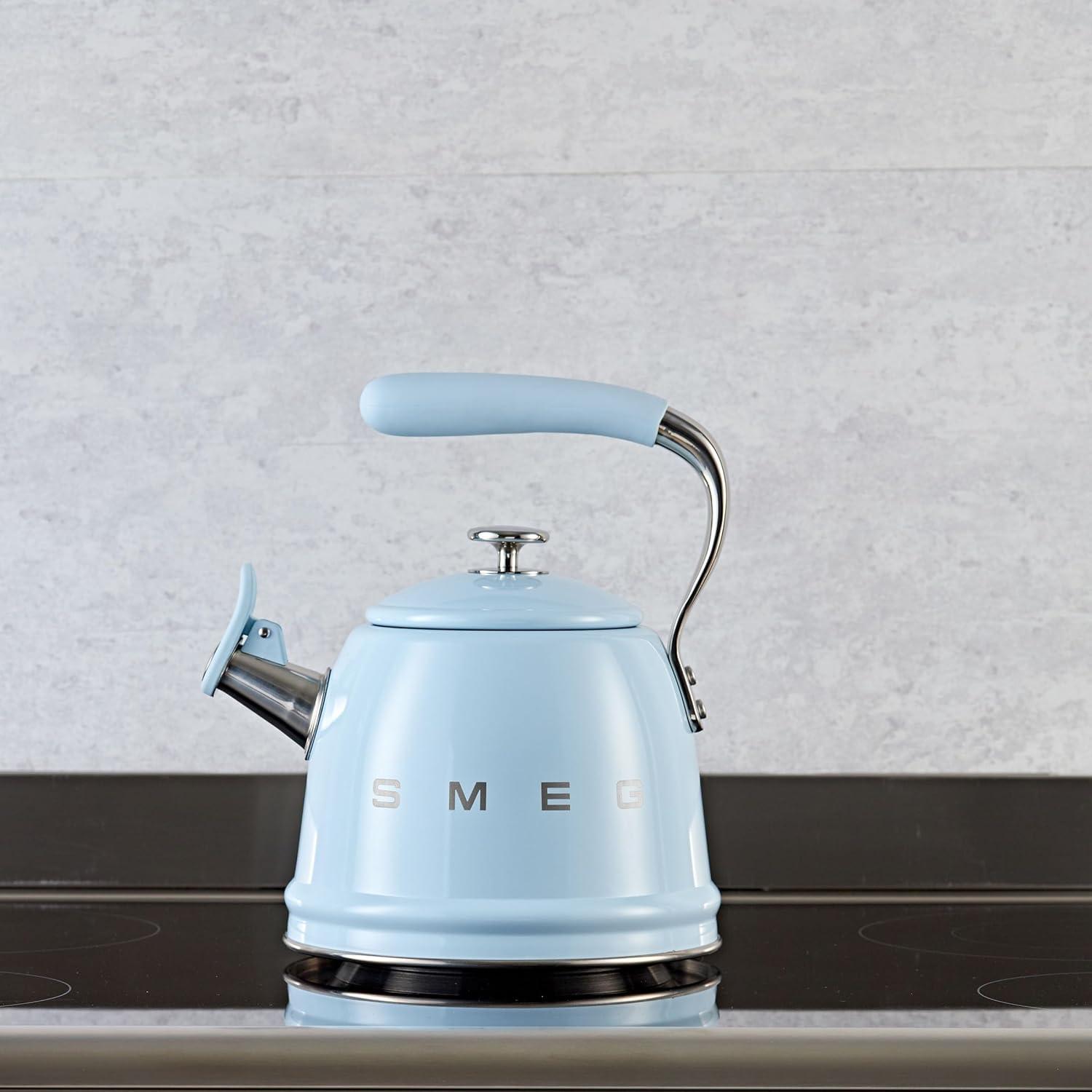 imageSMEG Retro Stovetop Whistling Kettle 24Q WhitePastel Blue