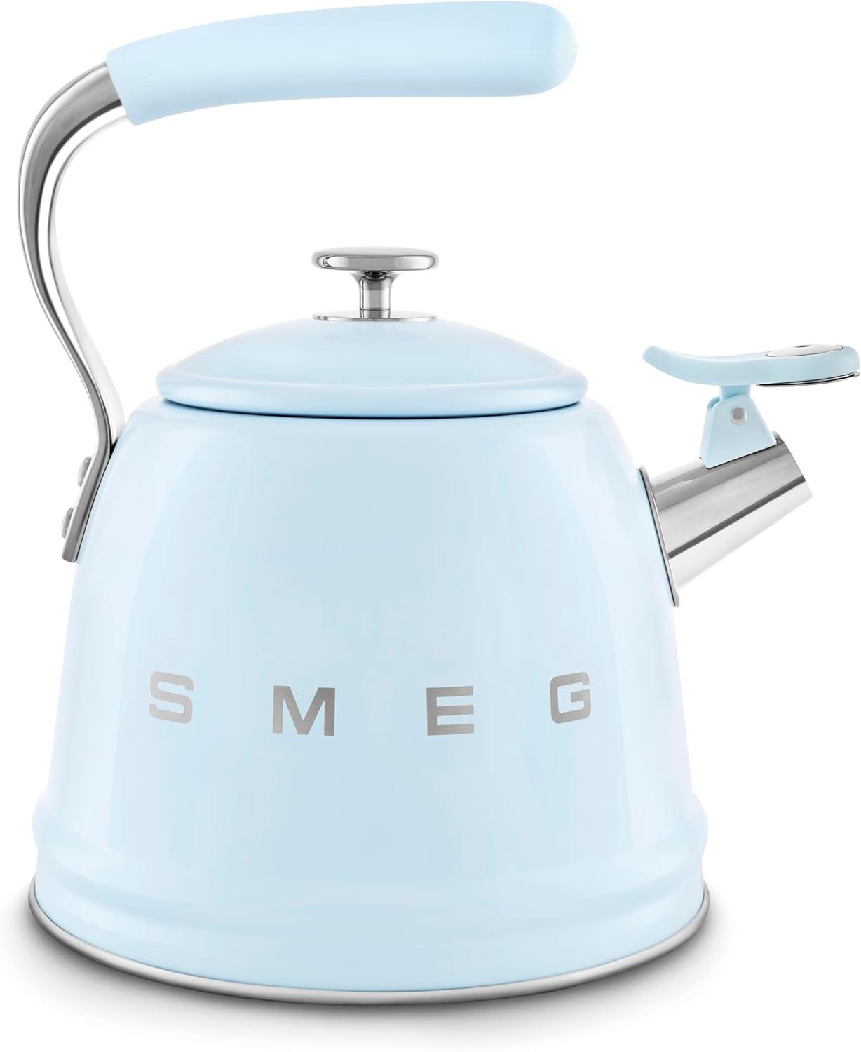 imageSMEG Retro Stovetop Whistling Kettle 24Q WhitePastel Blue