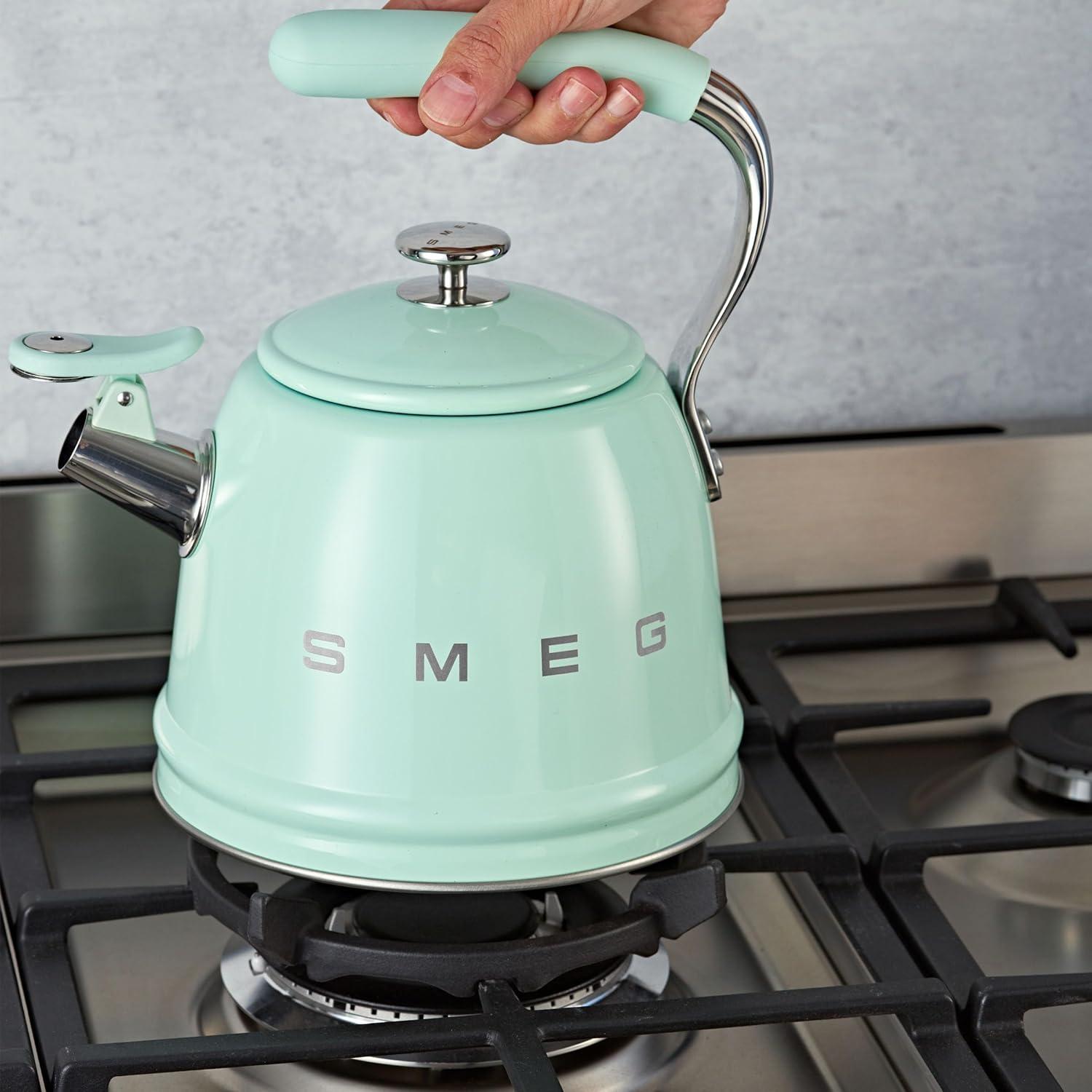 imageSMEG Retro Stovetop Whistling Kettle 24Q WhitePastel Green