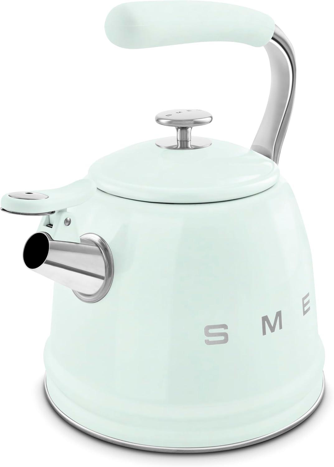 imageSMEG Retro Stovetop Whistling Kettle 24Q WhitePastel Green