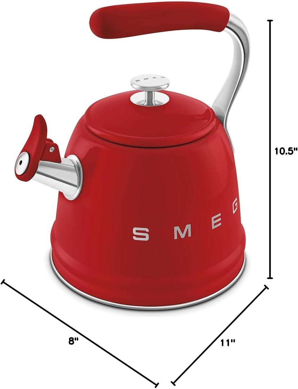 imageSMEG Retro Stovetop Whistling Kettle 24Q WhiteRed