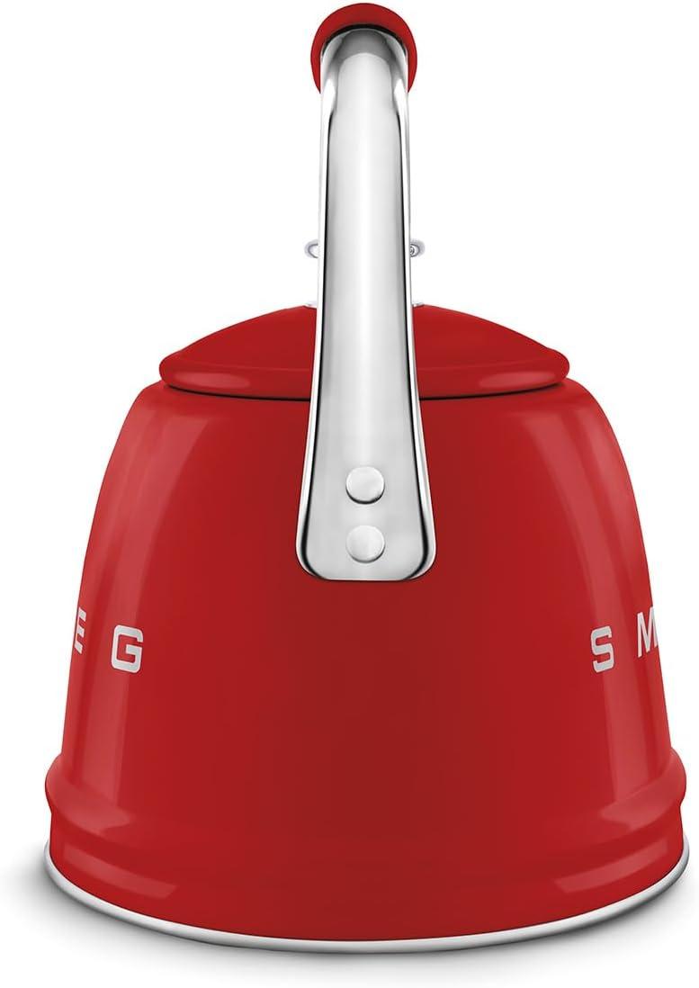 imageSMEG Retro Stovetop Whistling Kettle 24Q WhiteRed