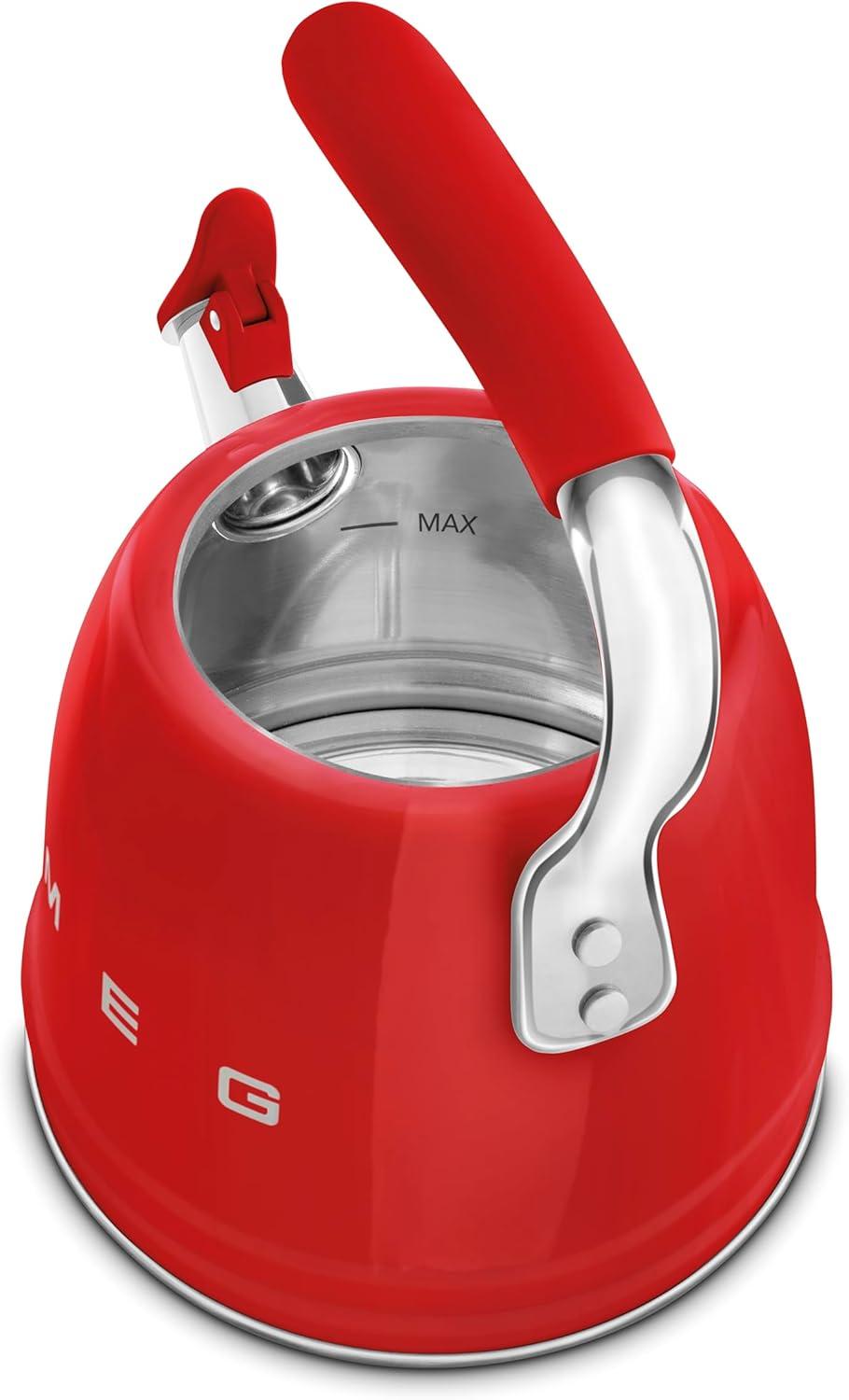 imageSMEG Retro Stovetop Whistling Kettle 24Q WhiteRed