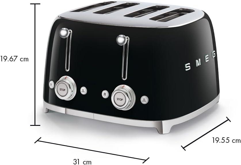 imageSmeg 50s Style Retro Aesthetic 4 Slice Toaster 6 Presets Extra Wide Slots Pastel Green TSF03PGUSBlack