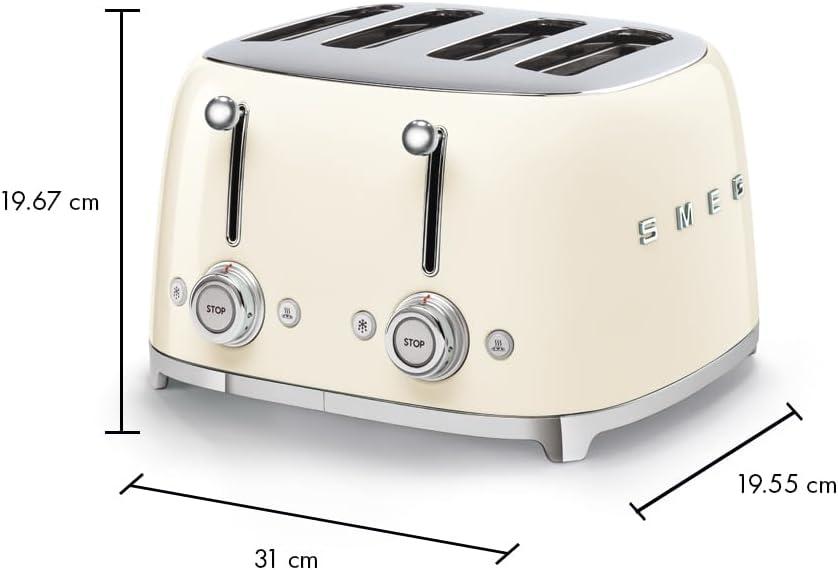 imageSmeg 50s Style Retro Aesthetic 4 Slice Toaster 6 Presets Extra Wide Slots Pastel Green TSF03PGUSCream