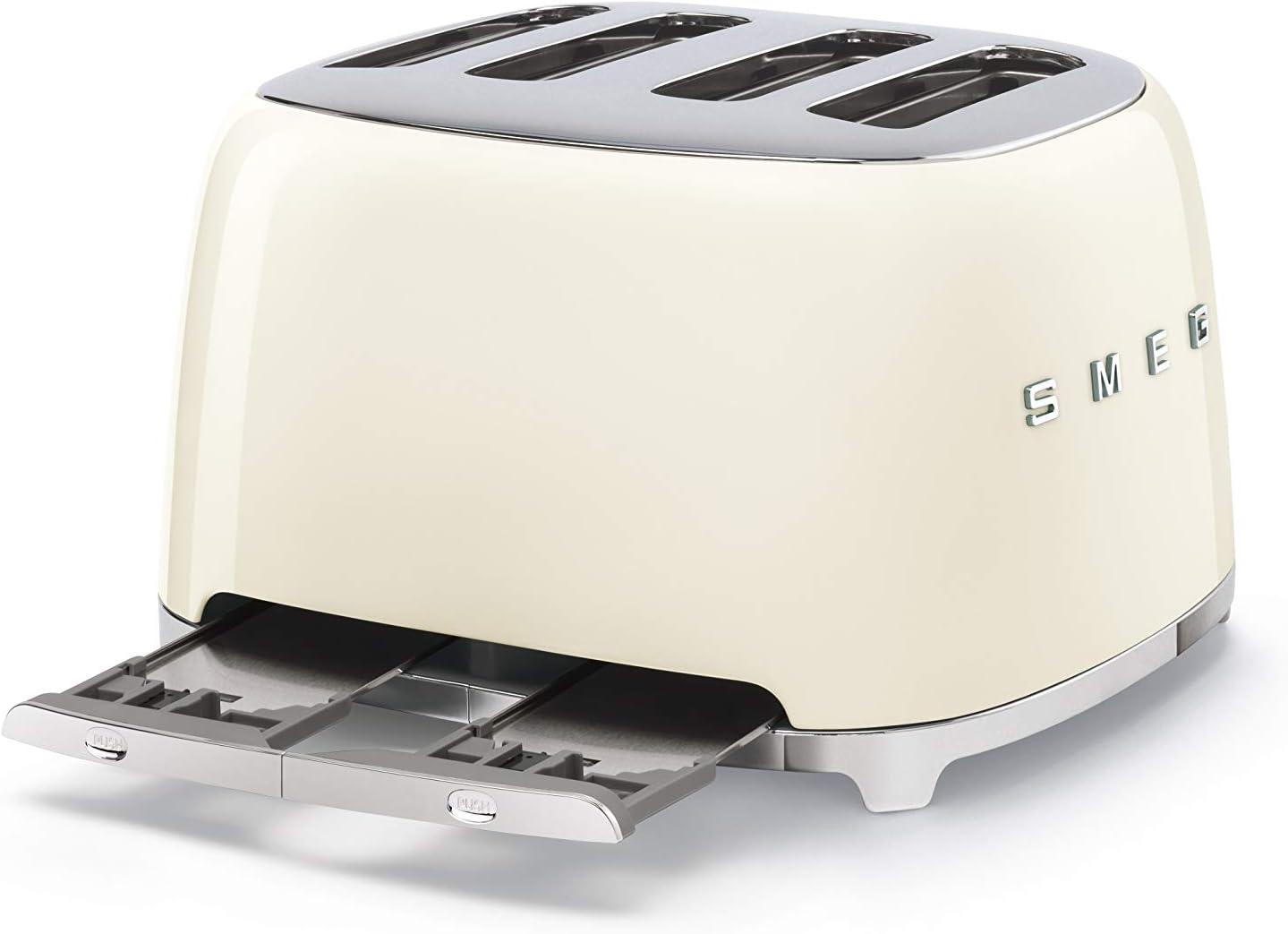 imageSmeg 50s Style Retro Aesthetic 4 Slice Toaster 6 Presets Extra Wide Slots Pastel Green TSF03PGUSCream