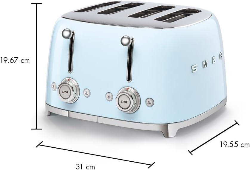 imageSmeg 50s Style Retro Aesthetic 4 Slice Toaster 6 Presets Extra Wide Slots Pastel Green TSF03PGUSPastel Blue