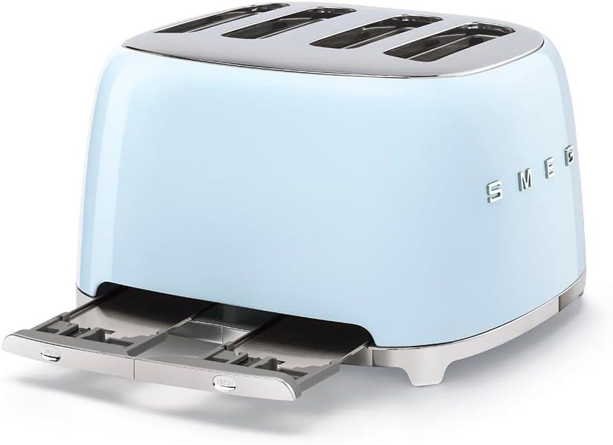 imageSmeg 50s Style Retro Aesthetic 4 Slice Toaster 6 Presets Extra Wide Slots Pastel Green TSF03PGUSPastel Blue