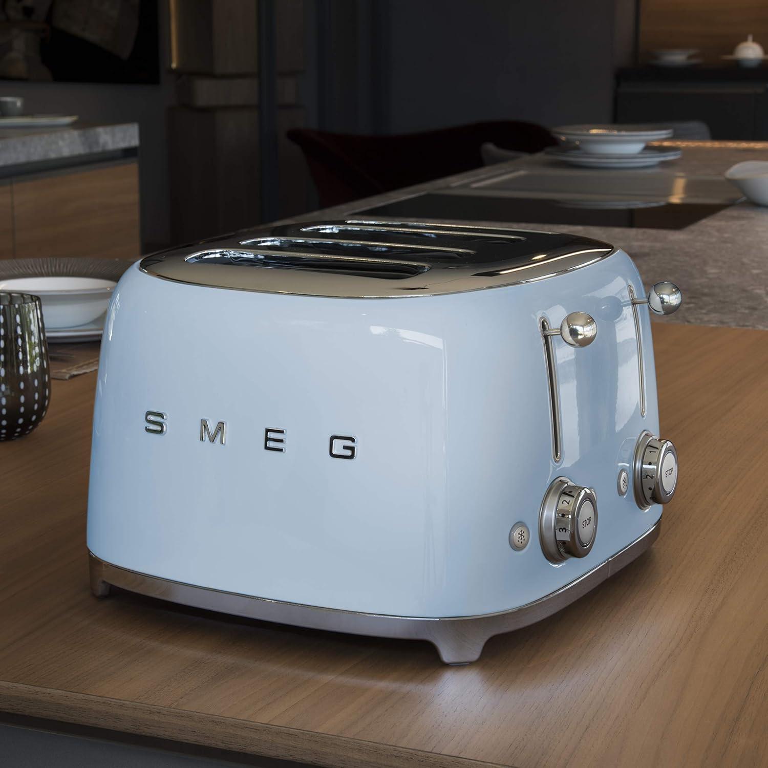 imageSmeg 50s Style Retro Aesthetic 4 Slice Toaster 6 Presets Extra Wide Slots Pastel Green TSF03PGUSPastel Blue
