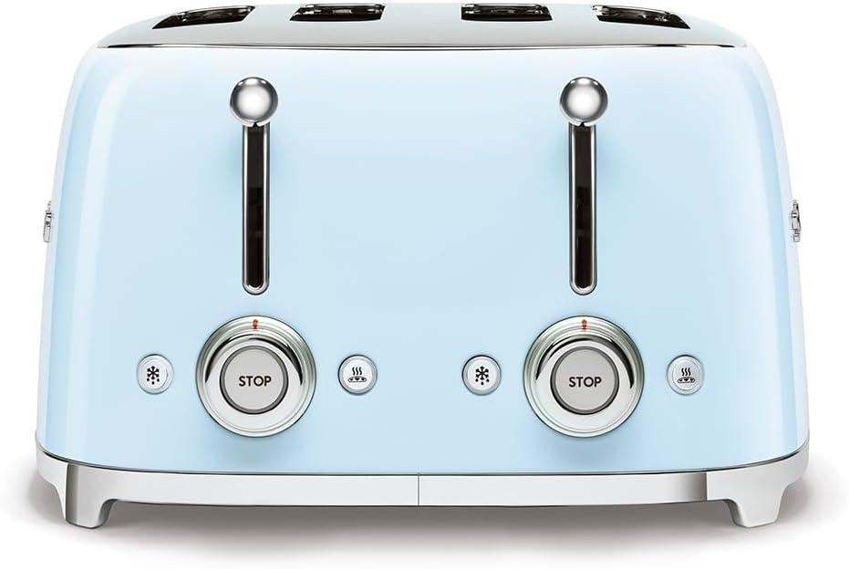 imageSmeg 50s Style Retro Aesthetic 4 Slice Toaster 6 Presets Extra Wide Slots Pastel Green TSF03PGUSPastel Blue