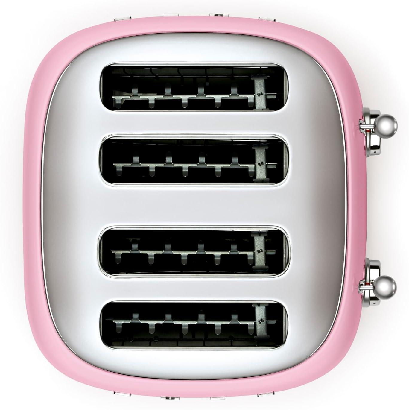 imageSmeg 50s Style Retro Aesthetic 4 Slice Toaster 6 Presets Extra Wide Slots Pastel Green TSF03PGUSPink