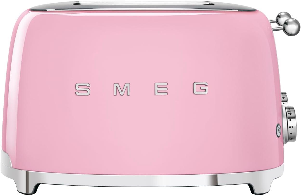 imageSmeg 50s Style Retro Aesthetic 4 Slice Toaster 6 Presets Extra Wide Slots Pastel Green TSF03PGUSPink