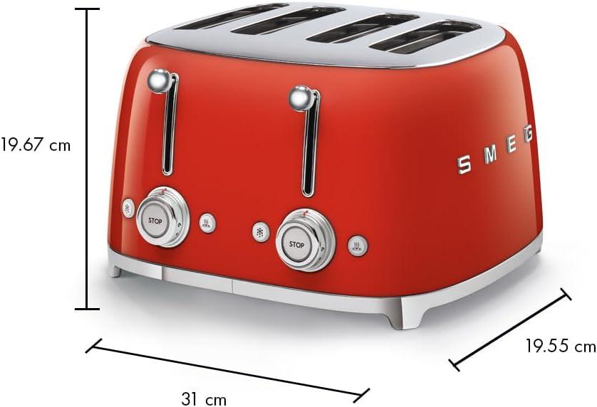 imageSmeg 50s Style Retro Aesthetic 4 Slice Toaster 6 Presets Extra Wide Slots Pastel Green TSF03PGUSRed